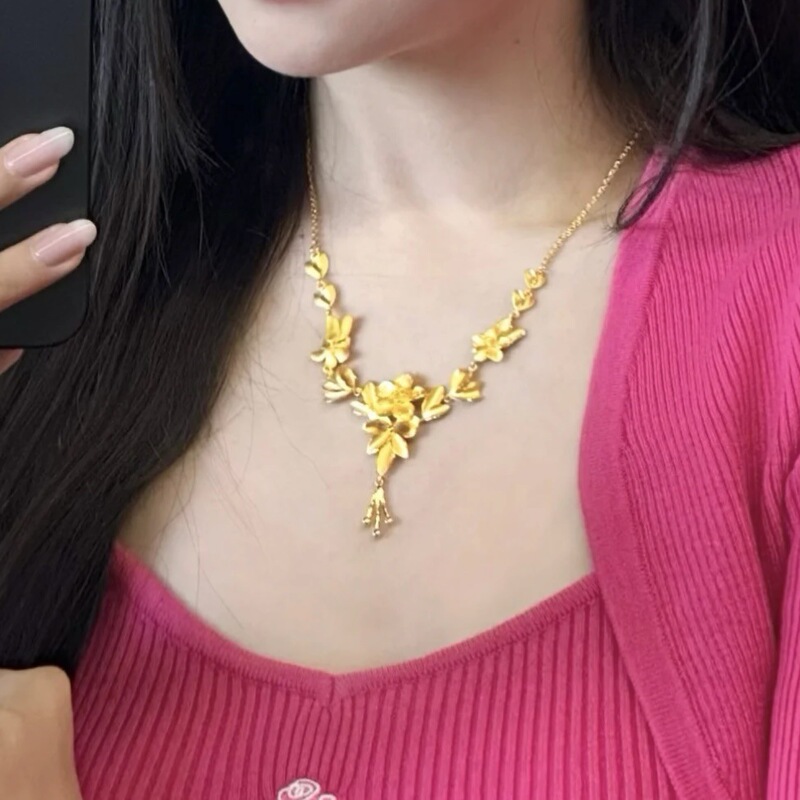 金店同款沙金三生花项链暴富金砖蝴蝶项链多款幸运花朵锁骨链批发|undefined