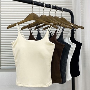 New Pure Cotton Camisole for Women, Autumn and Winter White with Breast Pads, Slim Fit and Versatile Bottoming Shirt Top
