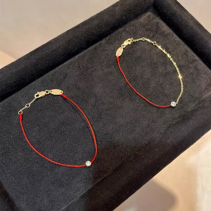 Paris French Red Rope Gold Plated Year of Life Single Diamond Red Rope Half Rope Half Chain Bracelet Bracelet Couple Gift Women