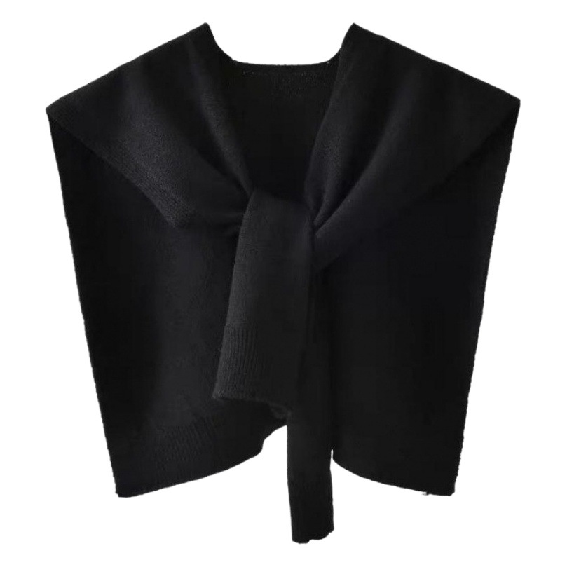 Cored yarn knitted shawl women's spring and autumn outer vest solid color shoulder thin cardigan summer knotted fake collar scarf