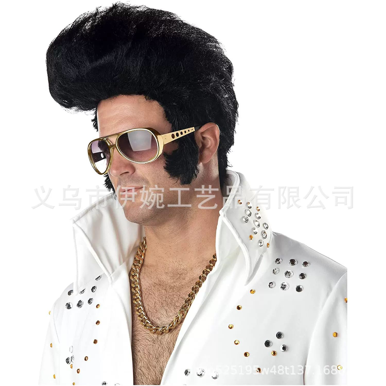 Disco摇滚巨星猫王假发眼镜项链装扮道具派对聚会cosplay服饰配件