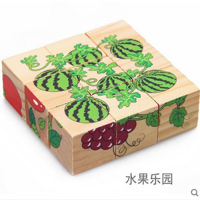 Juguetes de la inteligencia de la educación temprana de los niños pintura de madera de seis lados rompecabezas tridimensional bebé rompecabezas bloques de construcción bebé de madera