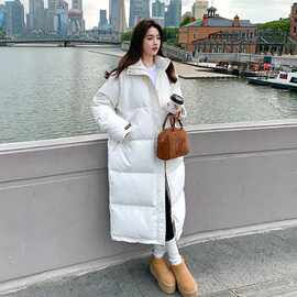 白色羽绒服女冬季2025新款韩系时尚立领学院风艺考中长版90绒外套