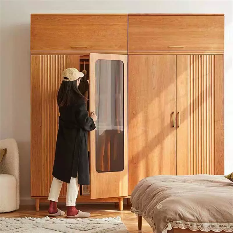 Шкаф из массива дерева в скандинавском японском стиле из вишневого дерева Комбинированный шкаф для дома и спальни Двухдверный шкаф Черный орех