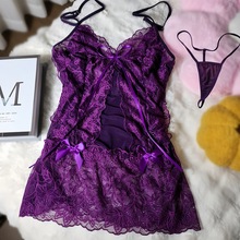 情趣内衣蕾丝性感吊带裙透视薄款睡裙纯欲系绑带美背开档免脱漏乳