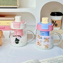 卡通可爱双饮水杯带手柄高颜值玻璃杯女生泡茶带滤网耐高温杯子