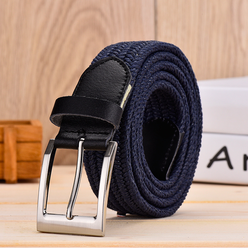 Cintura unisex in vera pelle con fibbia ad ardiglione, cintura elastica in corda cerata, cintura in tela da esportazione con testa e coda intrecciate_voghion.com