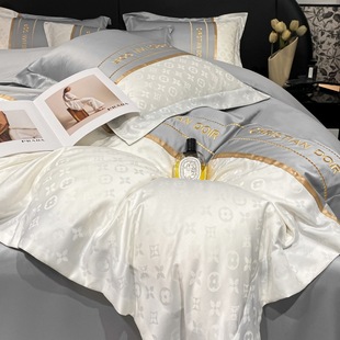 High-End Accessible Luxury 140-Count Tencel Four-Piece Set for Sleeping Naked, Double-Sided Silky Cool Quilt Cover, Silk Fitted Sheet Bedding