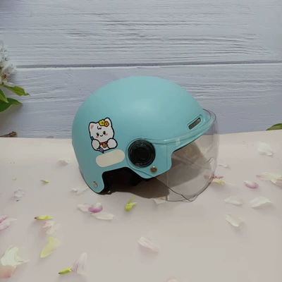 3C certification 7-15 years Motosiklet kaskı (dəbilqə) - writing-cat-light-blue-and-white-short-7-15-years-old