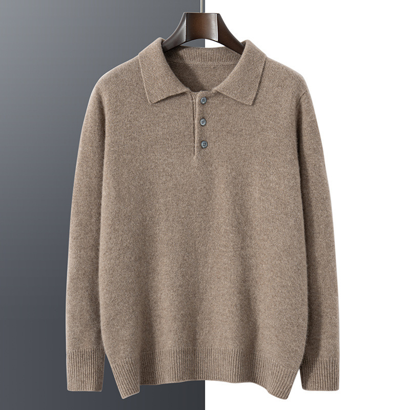 Kaschmir Herren Poloshirt locker lässig urban Style Kaschmirpullover Winter Neuware einfarbig vielseitig_voghion.com