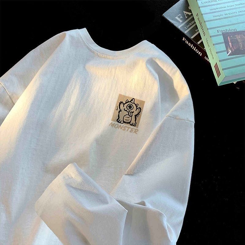 100% Cotton High-Quality Spring and Autum Heavyweight Long-Sleeved T-Shirt Men's Versatile and Handsome White Top Student Korean Style Bottoming