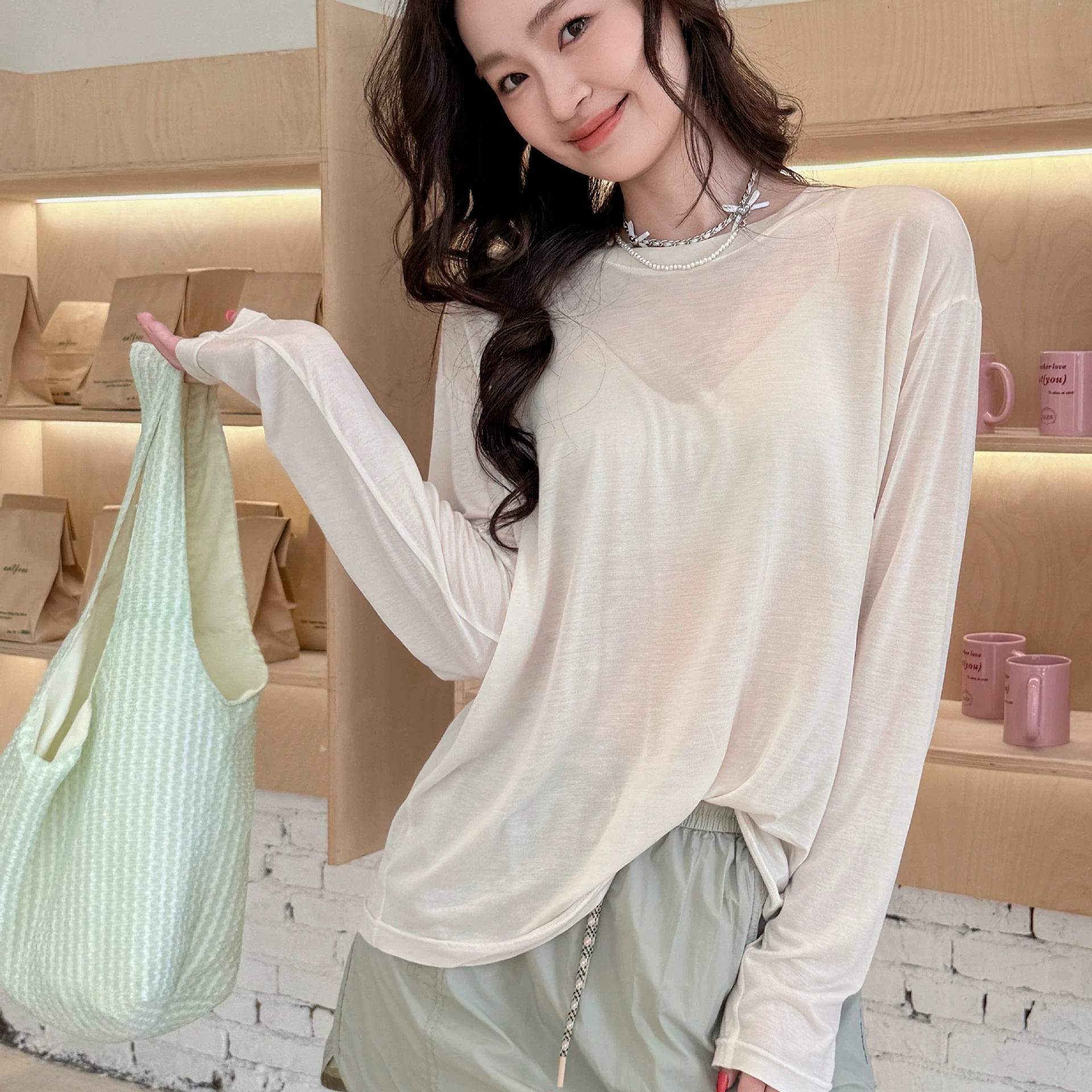 Long-sleeve, summer ultra thin base T-shirt, oversize