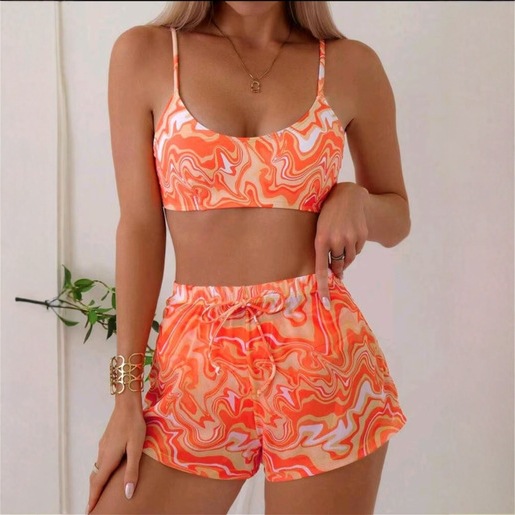 Bikini Estampado Tie-Dye con Bóxer Set de 3 Piezas de Poliéster, para Natación