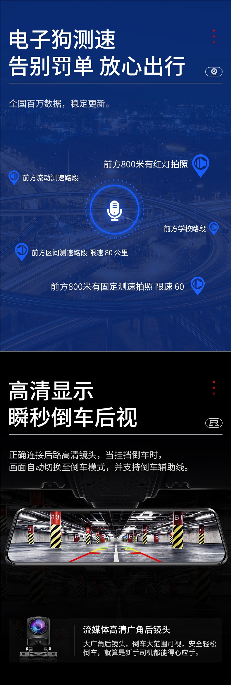 Lingdu Driving Recorder Hd Car Streaming Rearview Mirror 360 Panoramic Reversing Image 2025 New Model