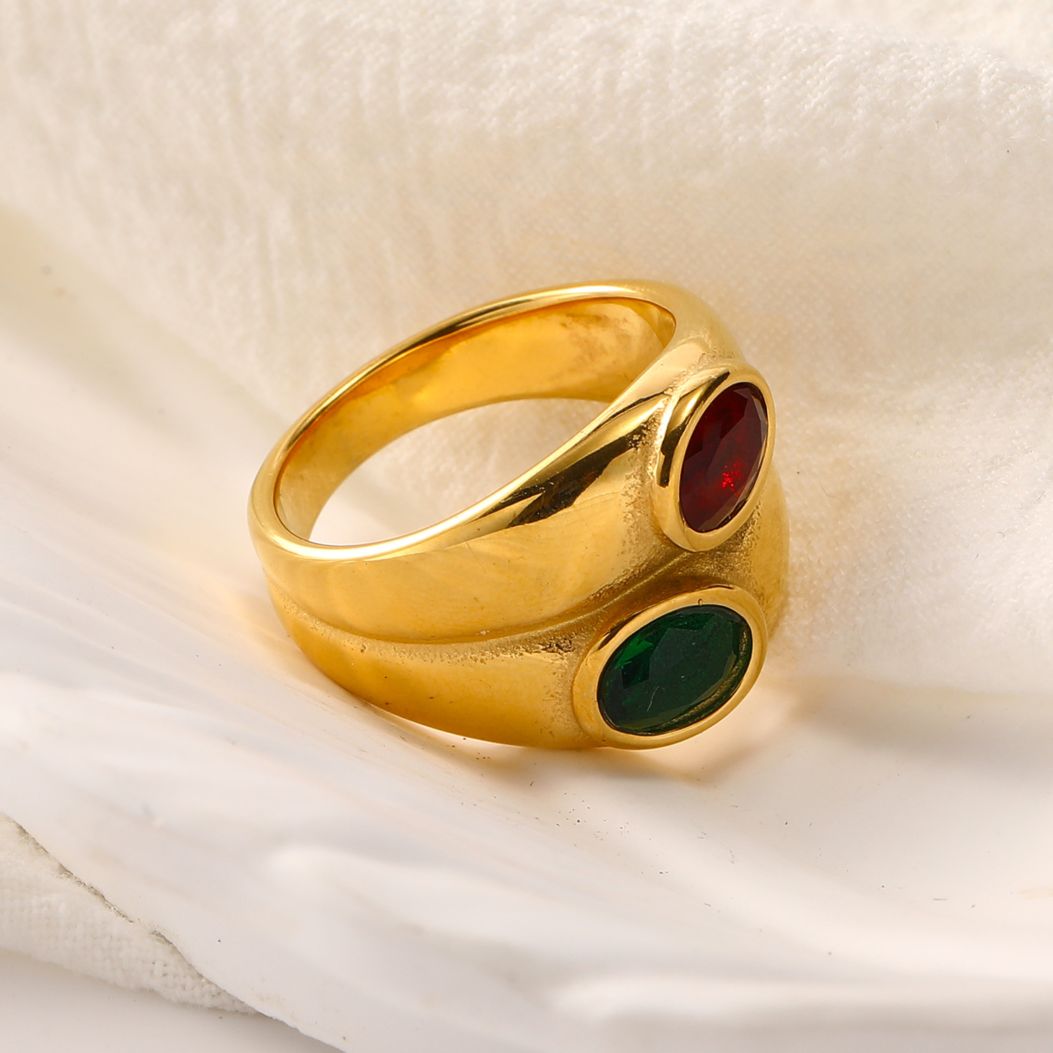Geometric, Color Block Pattern Women's Gender Vintage Style Style Real Gold Plated Geometric Color Block 304 Stainless Steel Vintage Style Waterproof Non Tarnish Rings