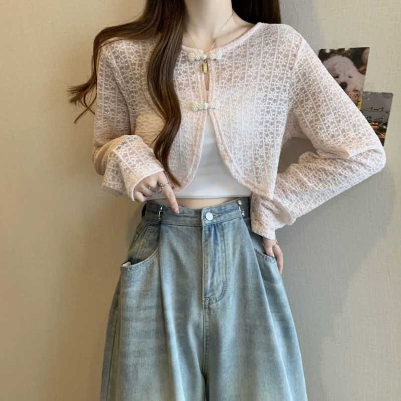 Лет cardigan, тонкая солнцезащитная одежда, с коротким рукавом, накидка, куртка