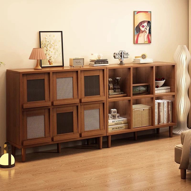 Solid Wood Sideboard Japanese Style Plaid Cabinet Floor-Standing Storage Cabinet Living Room Tea Cabinet Wall Storage Cabinet Kitchen Storage Cabinet