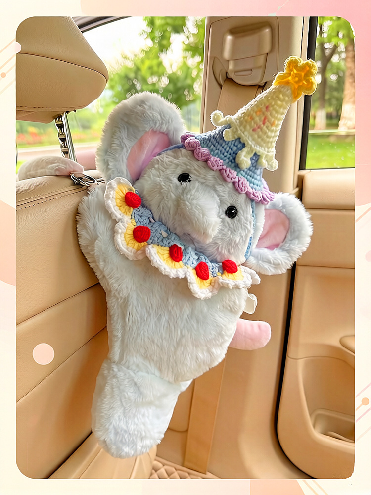 Cute little elephant car tissue box, seat back hanging tissue box, plush toy hanging bag, car tissue box