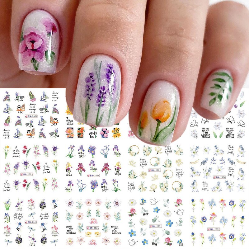nail art stickers wholesale ins hot spring flower rose tulip water transfer nail stickers decal nail