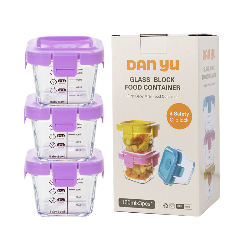 Tres juegos de alto silicio de vidrio de silicio para bebés, caja de alimentos suplementarios para bebés, recipiente de almacenamiento sellado para microondas resistente al calor