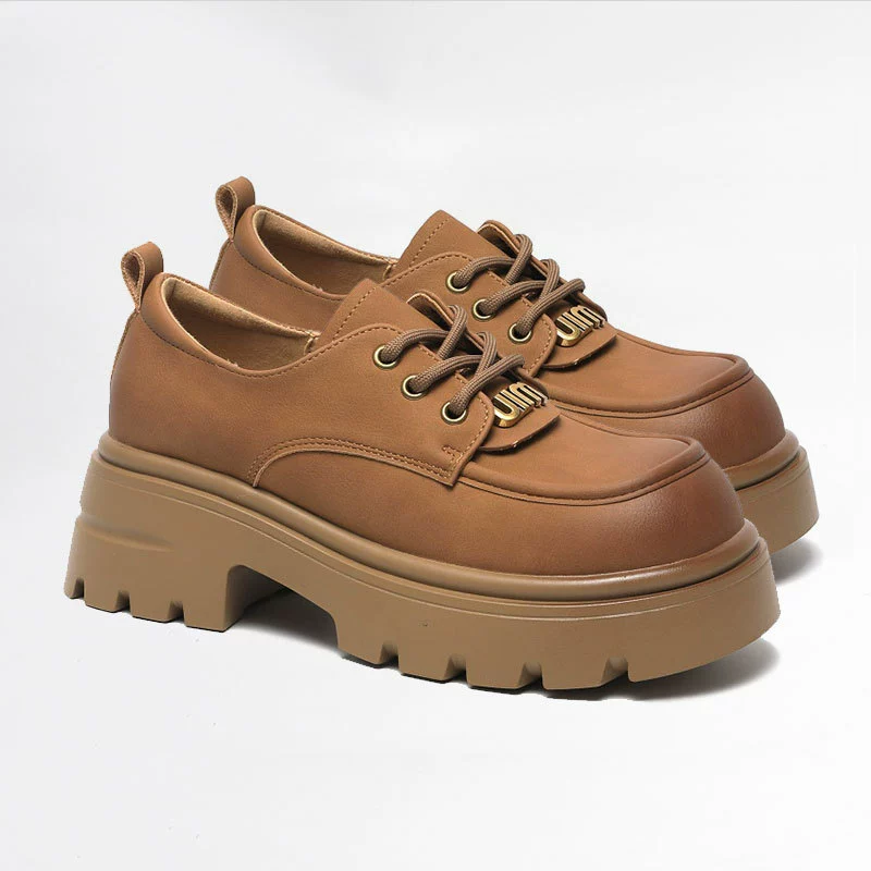 Мокасины из воловьей кожи, женские мягкие туфли на толстой подошве, новинка 2024 года, весенние кожаные туфли в британском стиле, черные однослойные туфли на массивном каблуке X3380