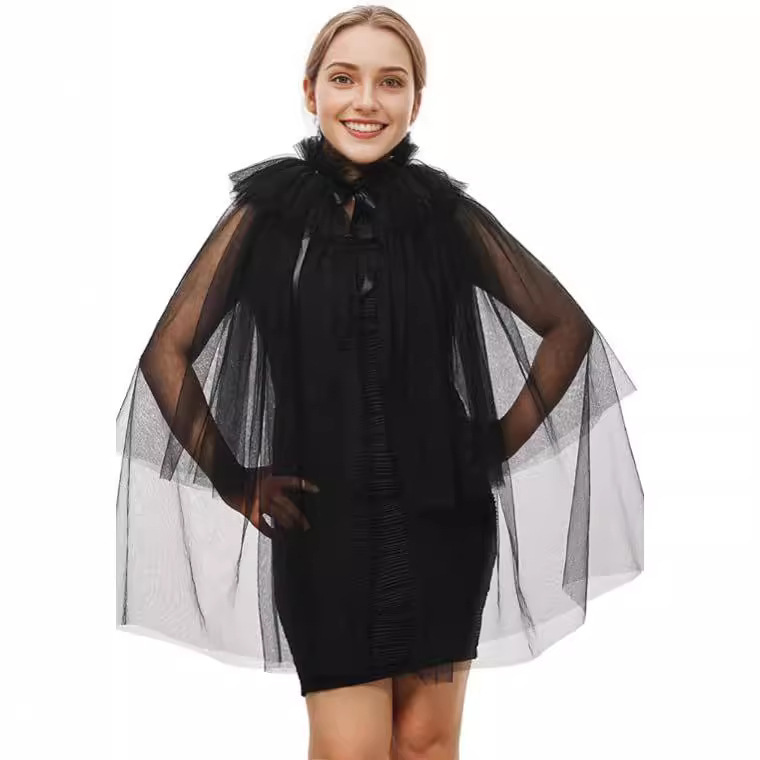 Retro Mesh Mid-Length Lace-Up Shawl Witch Party Cloak Cloak Photo Studio Photo Skirt Two-Wear Clothing