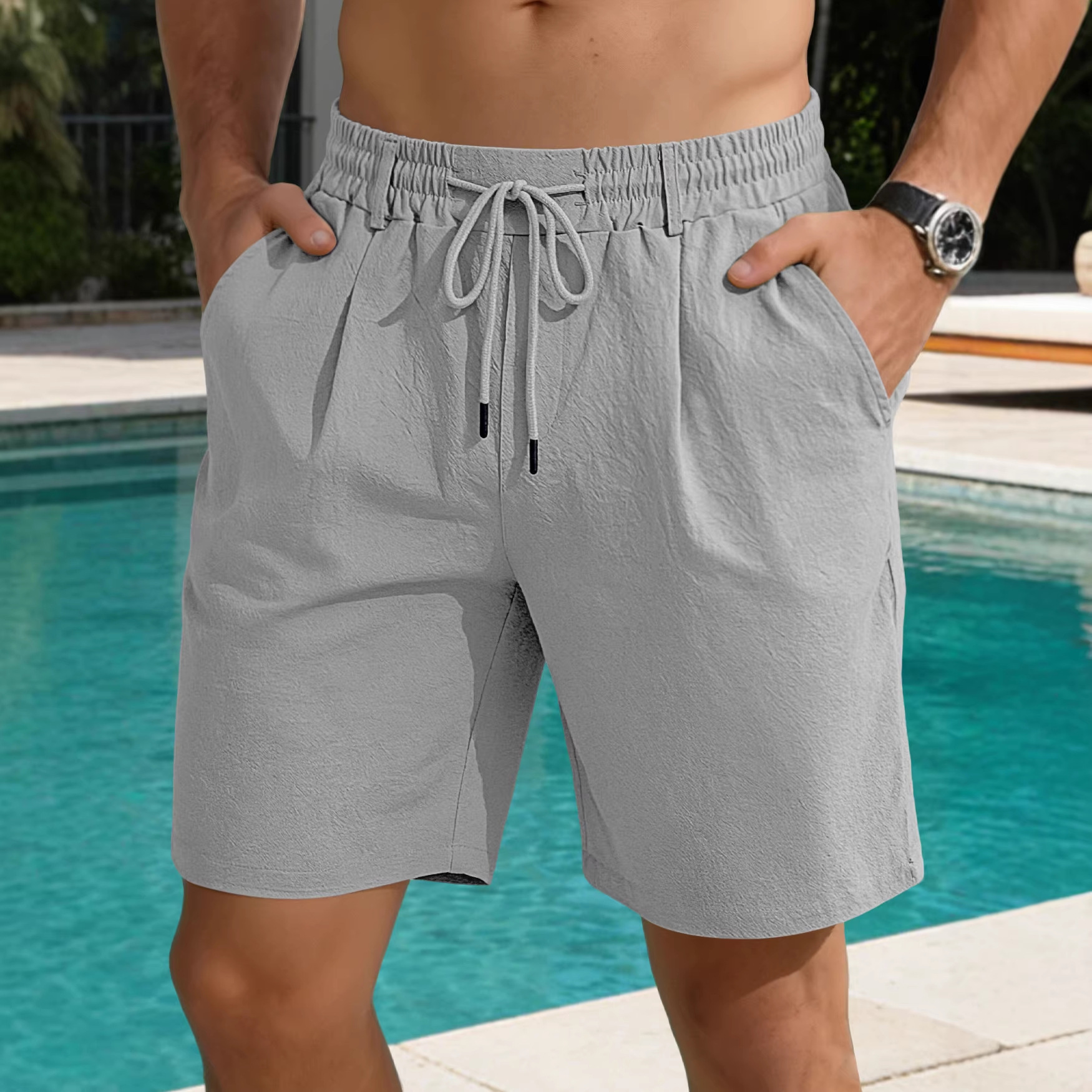 Transfronterizo Amazonwish comercio exterior hombre nuevo suelto lino pull-out pantalones deportivos casuales de color puro