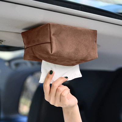 Car tissue box/set Tissue Box, Car Interior - suede-style-chestnut-brown-magnetic-tissue-bag