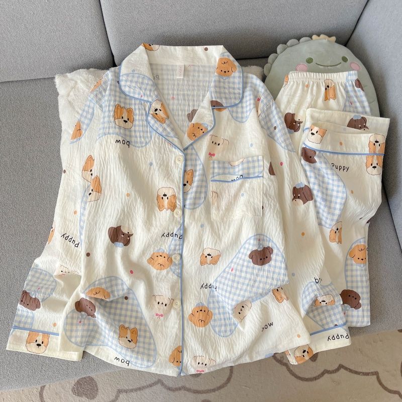 Nube de algodón pijama mujer primavera y otoño nuevo lindo pantalón de manga larga de dibujos animados dulce y suelto conjunto de ropa casera casual