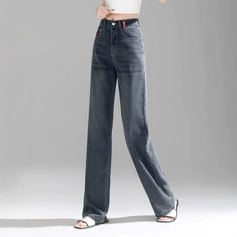 2025 новые тонкие драпированные свободные прямые брюки легкие Tencel деним узкие широкие брюки женские длинные брюки лето