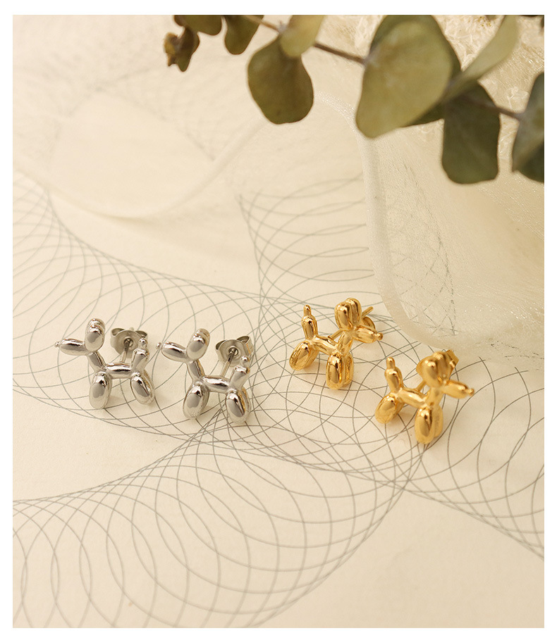 cute balloon puppy necklace earrings bracelet titanium steel 18k gold jewelry