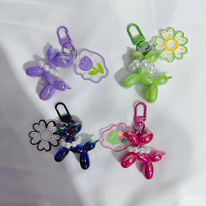 Portachiavi per auto con ciondolo a forma di palloncino con perline e cane, grazioso, da donna, piccolo ornamento._voghion.com