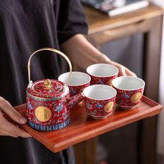 Wedding Tea Set with Teapot and Cups - Tea Offering Set for New Couple, Dowry Tea Set, Ceramics for Wedding Celebration, Bridal Gift