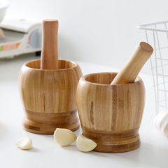 Bamboo garlic mortar and pestle household manual solid wood garlic crusher, bamboo garlic paste jar, medicine pounding jar, garlic pounding bowl, wooden garlic jar