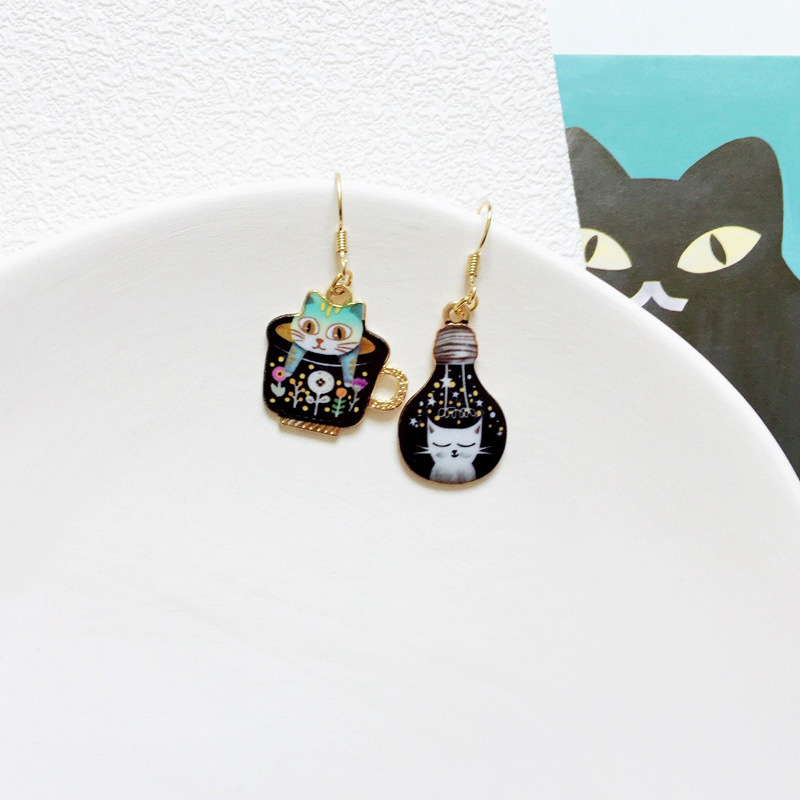 Cute Cat Metal Enamel Women's Drop Earrings 1 Pair display picture 6