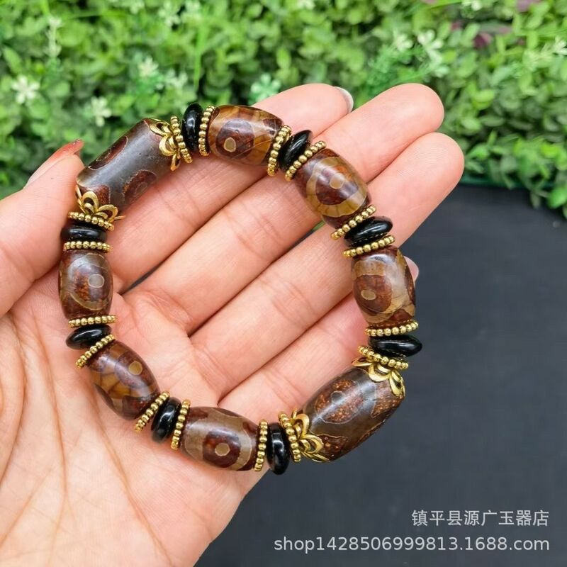 卸売天然瑪瑙天珠ブレスレット黄緑龍模様天珠ブレスレット天然翡翠氷花瑪瑙バレルビーズ|undefined