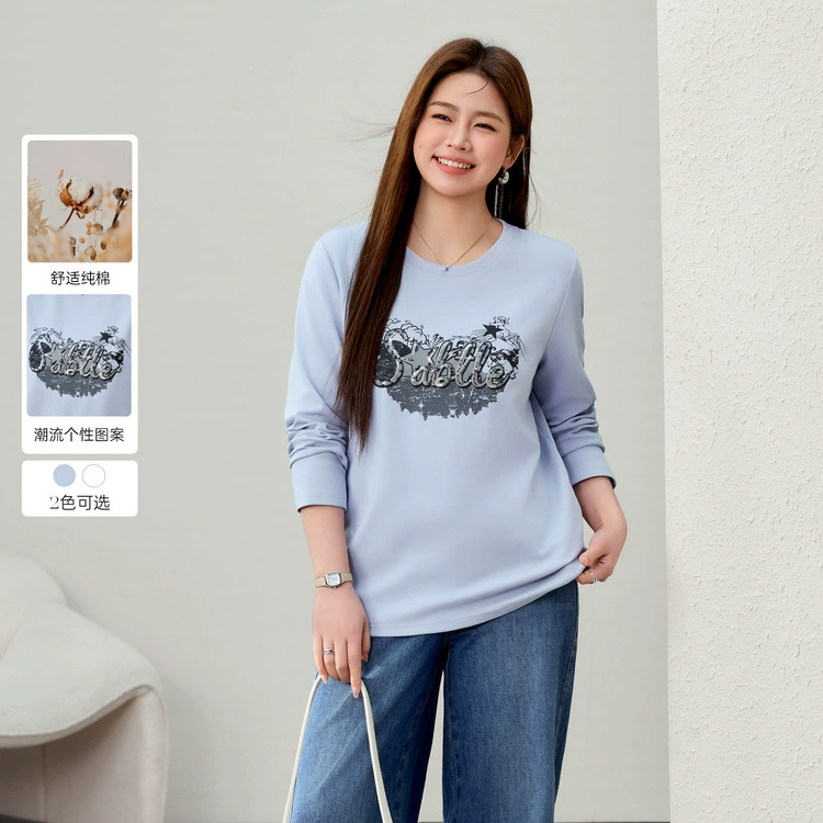 [Простая повседневная дикая футболка с тонким плечом] Funny Show большой размер женский толстый mm2025 весенний новый