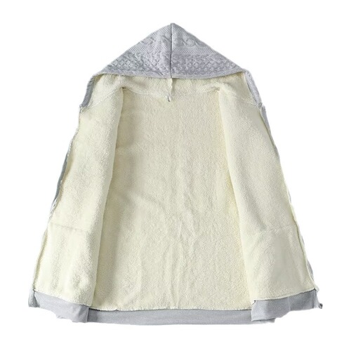 Cross-border dropshipping embroidered silver fox fur zipper hooded sweatshirt new for autumn and winter padded and thick single color warm top