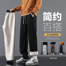 美式弯刀裤宽松潮秋冬季加绒加厚休闲裤加肥加大码阔腿男士运动裤