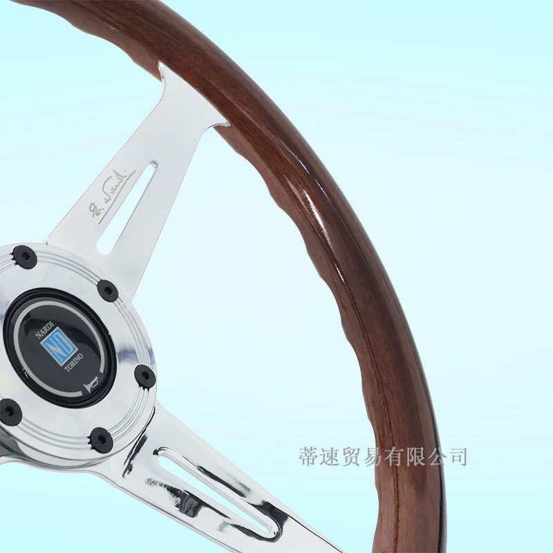 Factory Direct Sales Nardi Modified Electroplated 14-Inch 350mm Peach Wood Grain Steering Wheel with 74mm Hole Spacing and Horn Cover