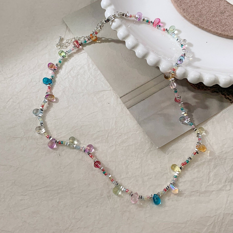 Summer New Dopamine Colorful Sparkling Small Light Bulb Bracelet Niche High-Value Sweet Crystal Beaded Necklace for Women