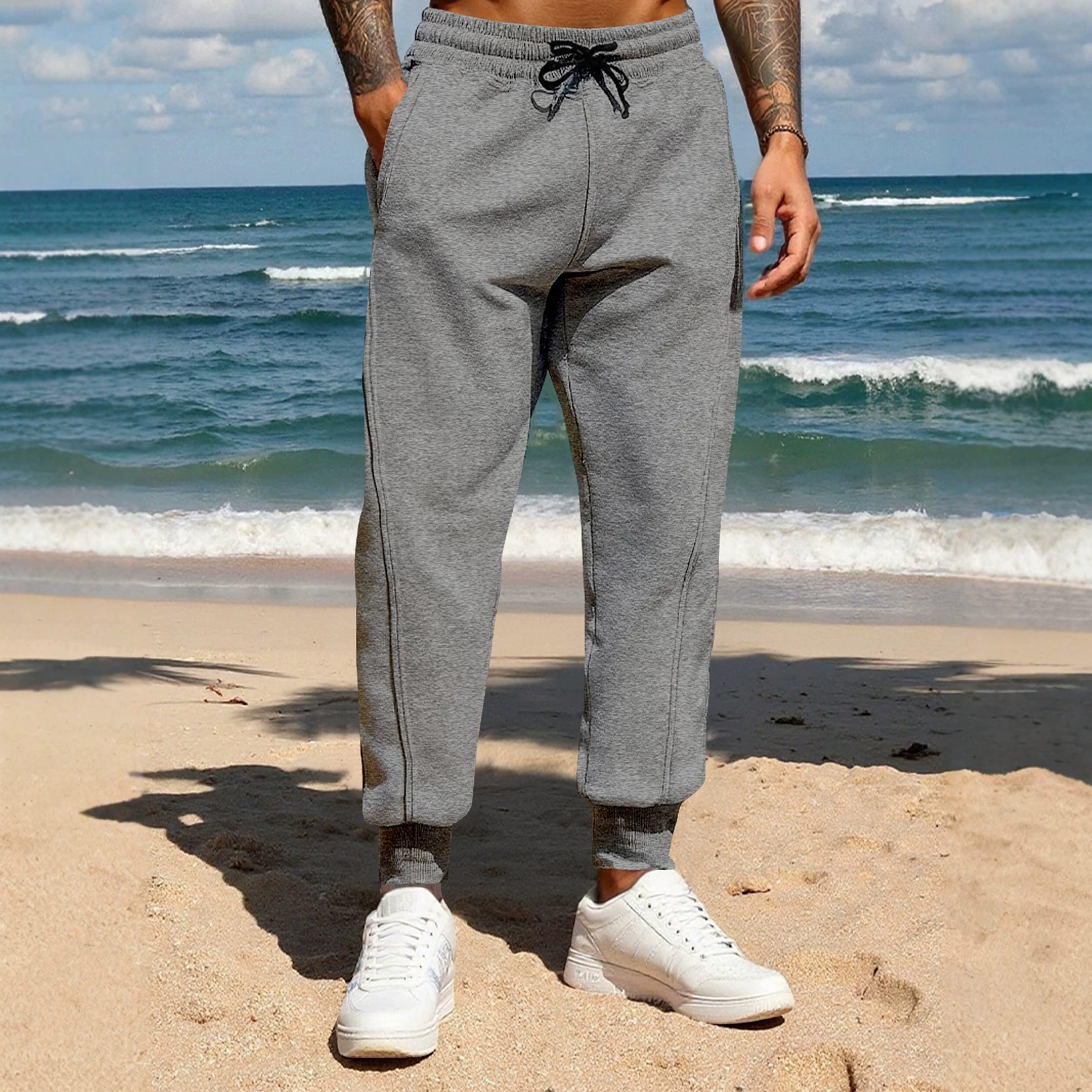 Transfronterizo Amazon hombre primavera y otoño pie elástico pantalones deportivos casuales sueltos de comercio exterior pantalones largos para correr estadounidenses image 3