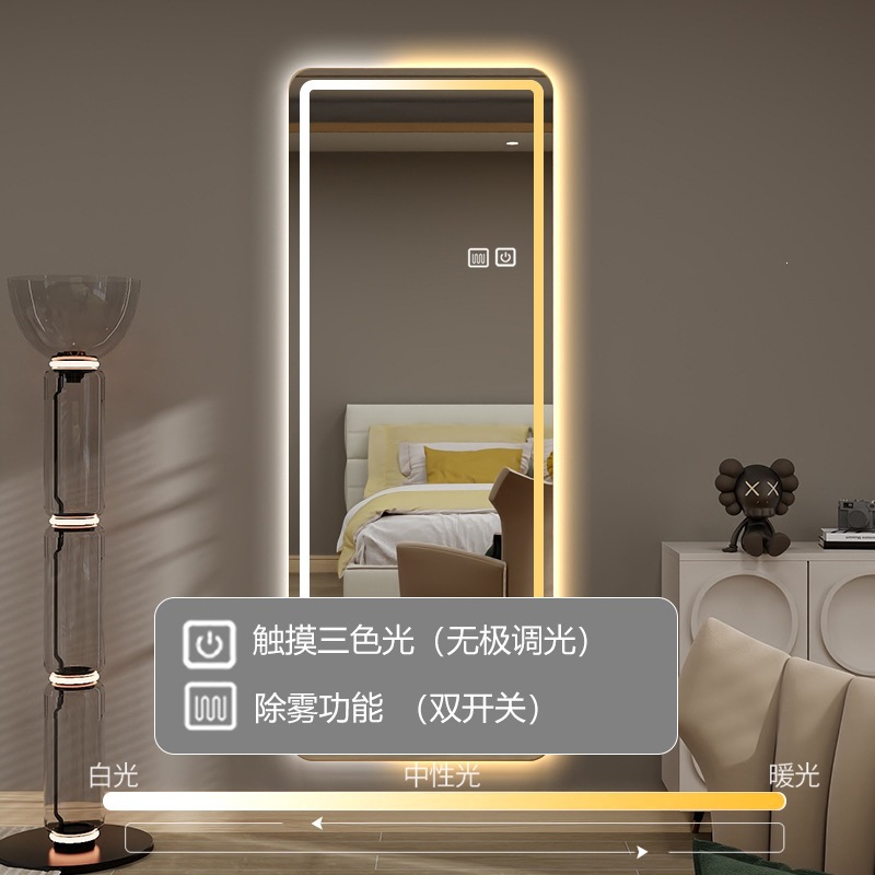 Espejo inteligente de detección cuadrada pantalla táctil dormitorio luminoso led pared prueba de vestir todo el cuerpo espejo espejo de baño image 16