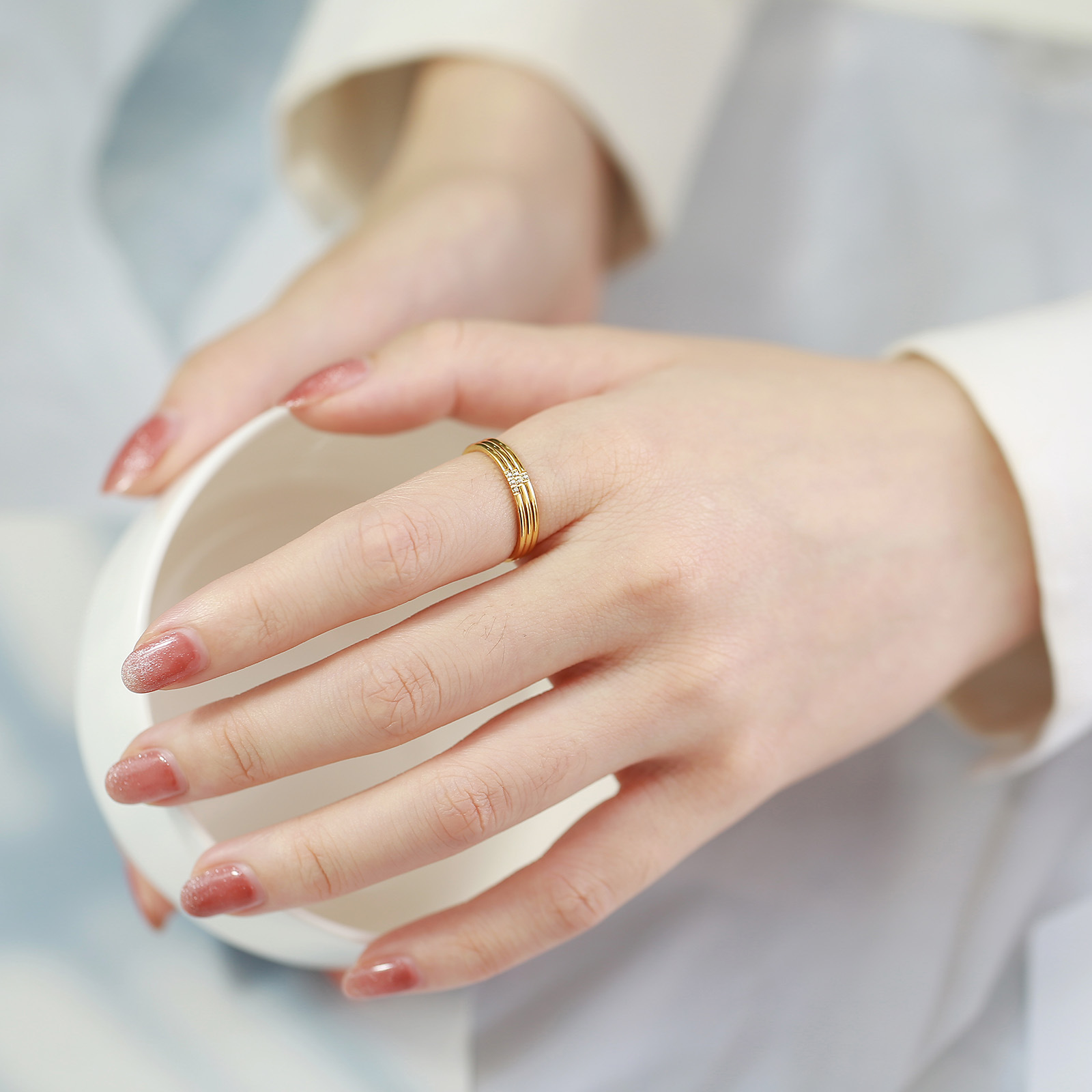 Simple Style Geometric Titanium Steel Rings Inlay Zircon Stainless Steel Rings