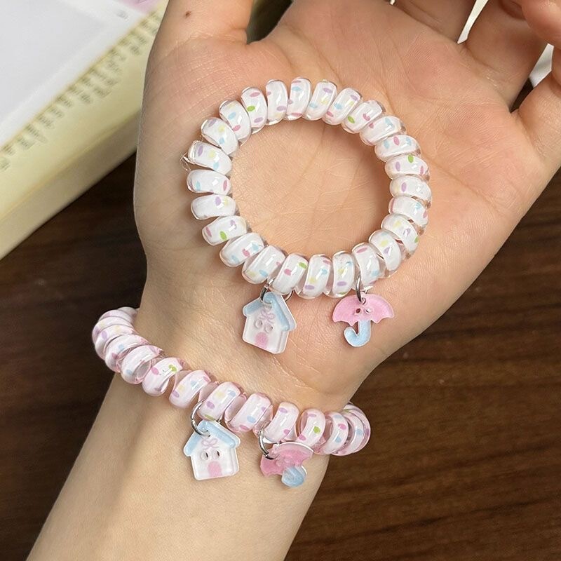Cute Cartoon Umbrella Hair Tie for Girls, Couple, or Best Friends, Rainproof Bracelet Hair Accessory Cute Cartoon Umbrella Hair Tie for Girls, Couple, or Best Friends, Rainproof Bracelet Hair Accessory