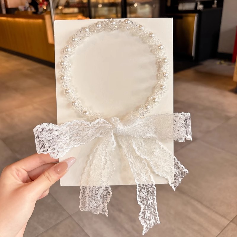 Niños super inmortal tejido bufandas de seda flotantes flores flotantes un cabello de cola de caballo atar cinta de cabello cabeza de cuerda de perla cabeza de cuerda de cabello