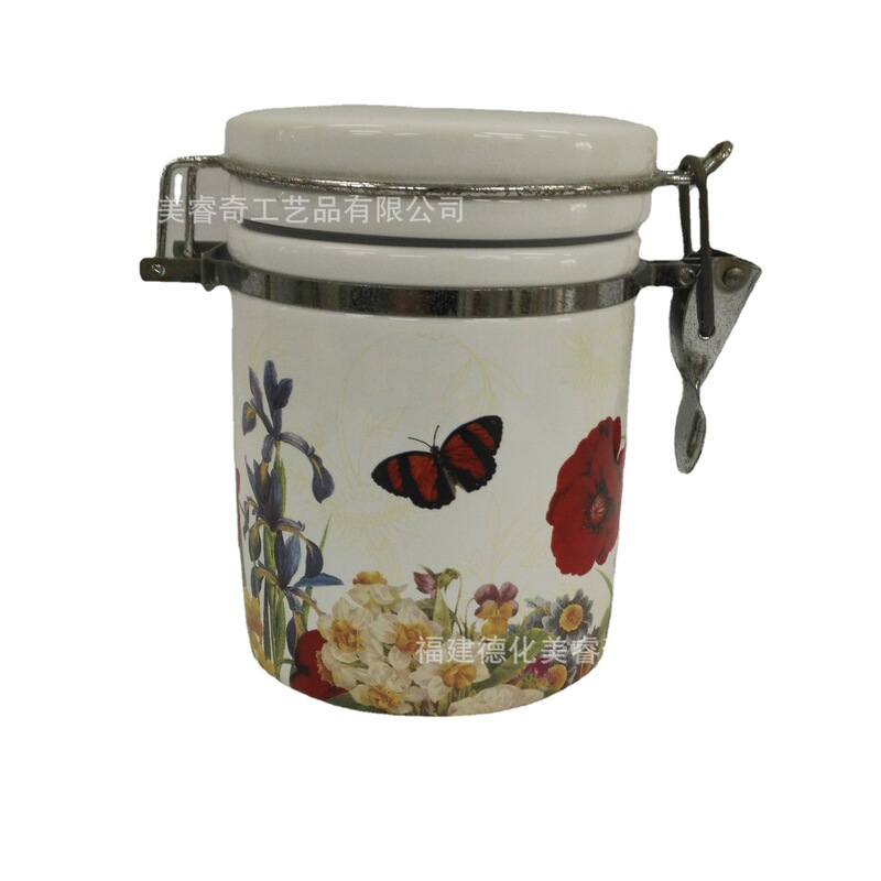 Nordic Ceramic Storage Jar with Lid for Coffee, Tea, Snacks, Candy, Seasoning, Kitchen Sealed Jar, Coarse Pottery