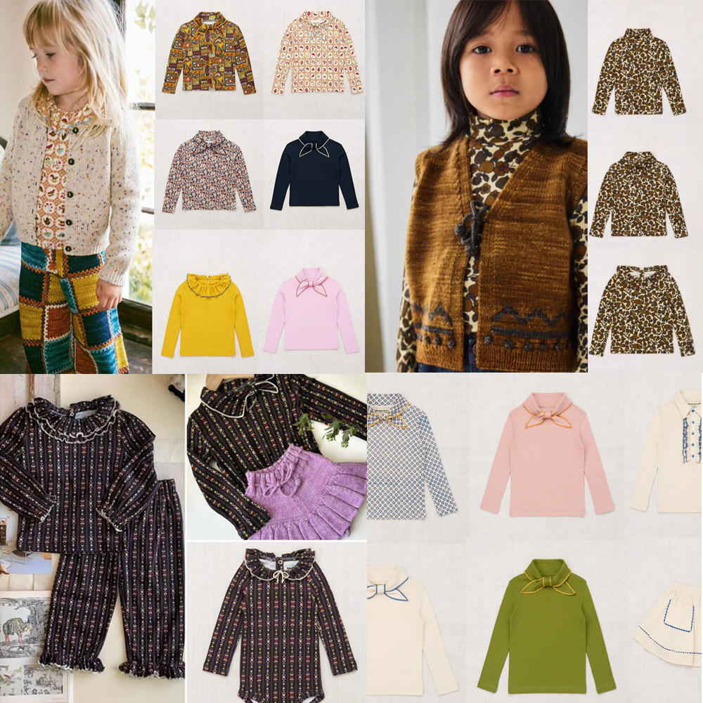 ins2024秋冬mp系列同款北欧风男女童超柔领结花边长袖上衣NY