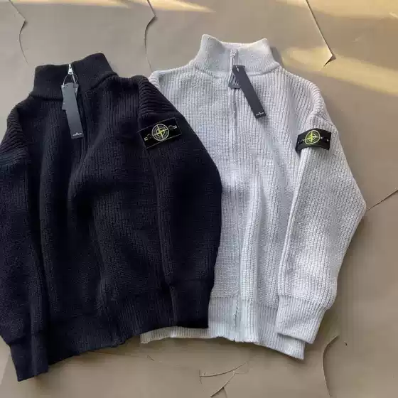 Stone Island Autumn and Winter Zipper Cardigan Simple Retro Pure Color Couple Sweater Men and Women Loose Knitted Casual Jacket