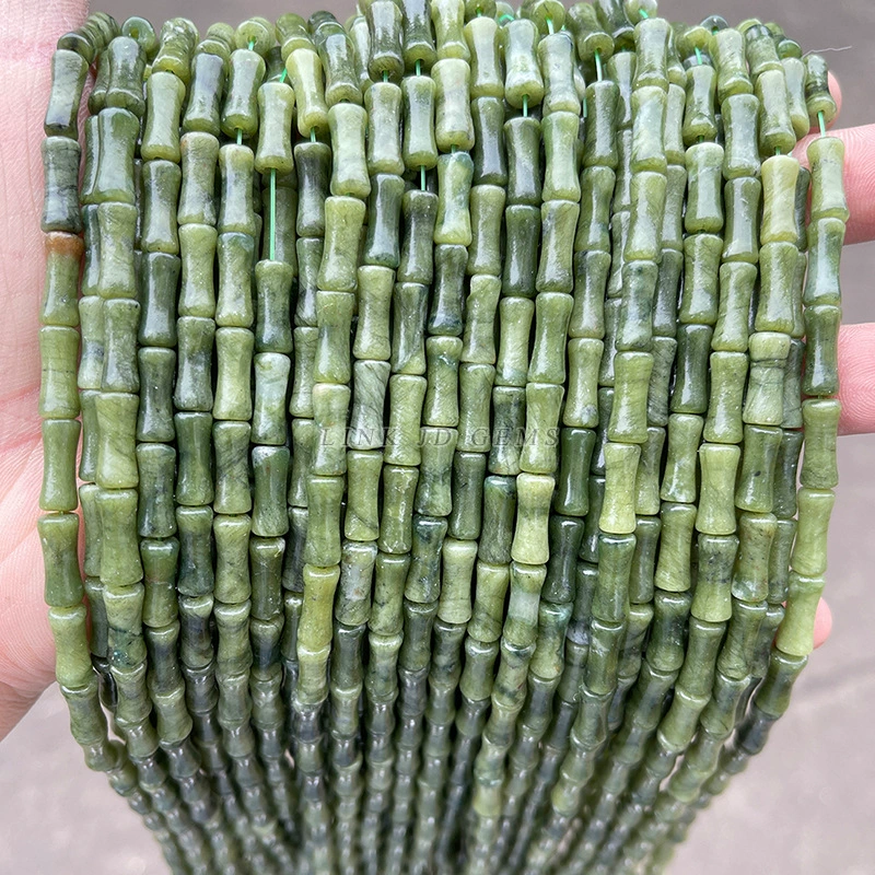 Bamboo Tube Beads, Natural Southern Jade 5×12 mm — ~31 pcs Strand, Organic Jewelry Beads